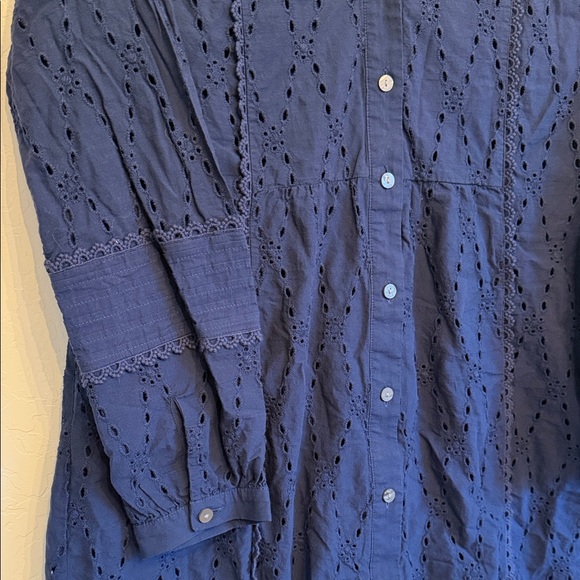 LOFT Midnight Blue Lace Button-Up Top - Picture 3 of 4